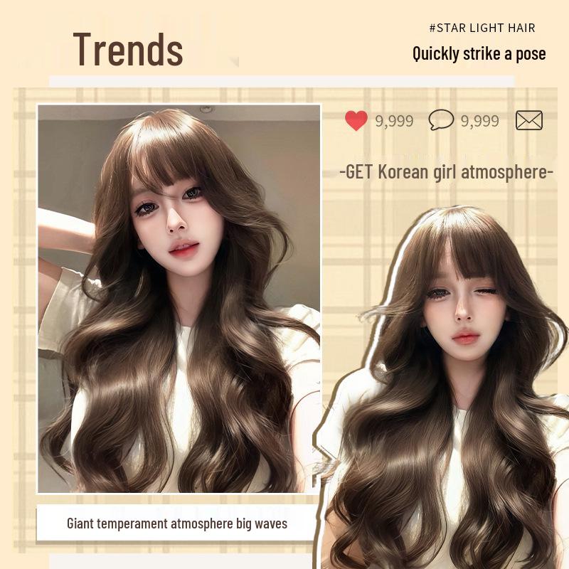 Big Wave Women's Long Curly Wig - Natural Look, Middle Part, Autumn/Winter Style