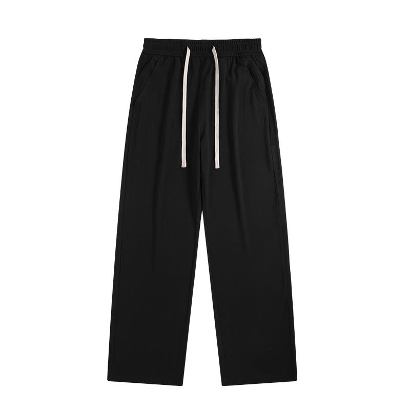 New Ice Silk Pants Summer Casual Pants Men's Thin Sports Pants Black Loose Tying Feet Nine-point Trousers