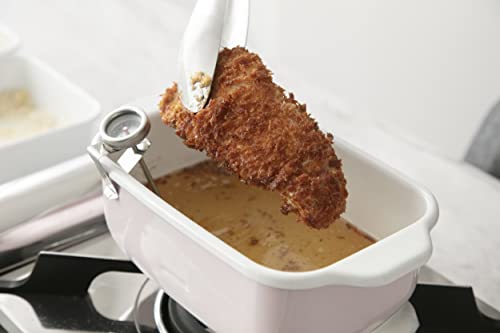 [Amazon.co.jp Exclusive] Fuji Horo Square Tempura Pot, Pink, IH Compatible, Includes Thermometer, Frying Net, and Tray, Gift Item