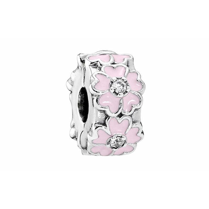 Pandora 925 silver primrose silicone enamel fastening buckle for women, pink 791823EN68-OP серебряный