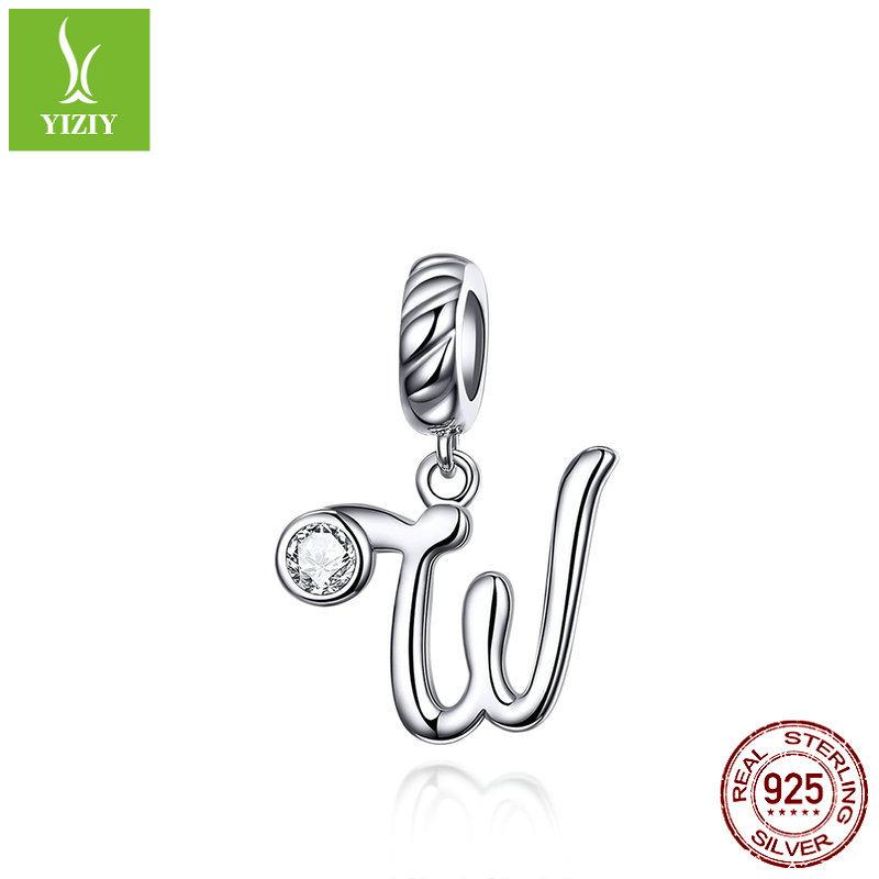 26 Letter Charm 925 Sterling Silver Pendant Korean Fashion Beaded Bracelet Silver Jewelry Accessories