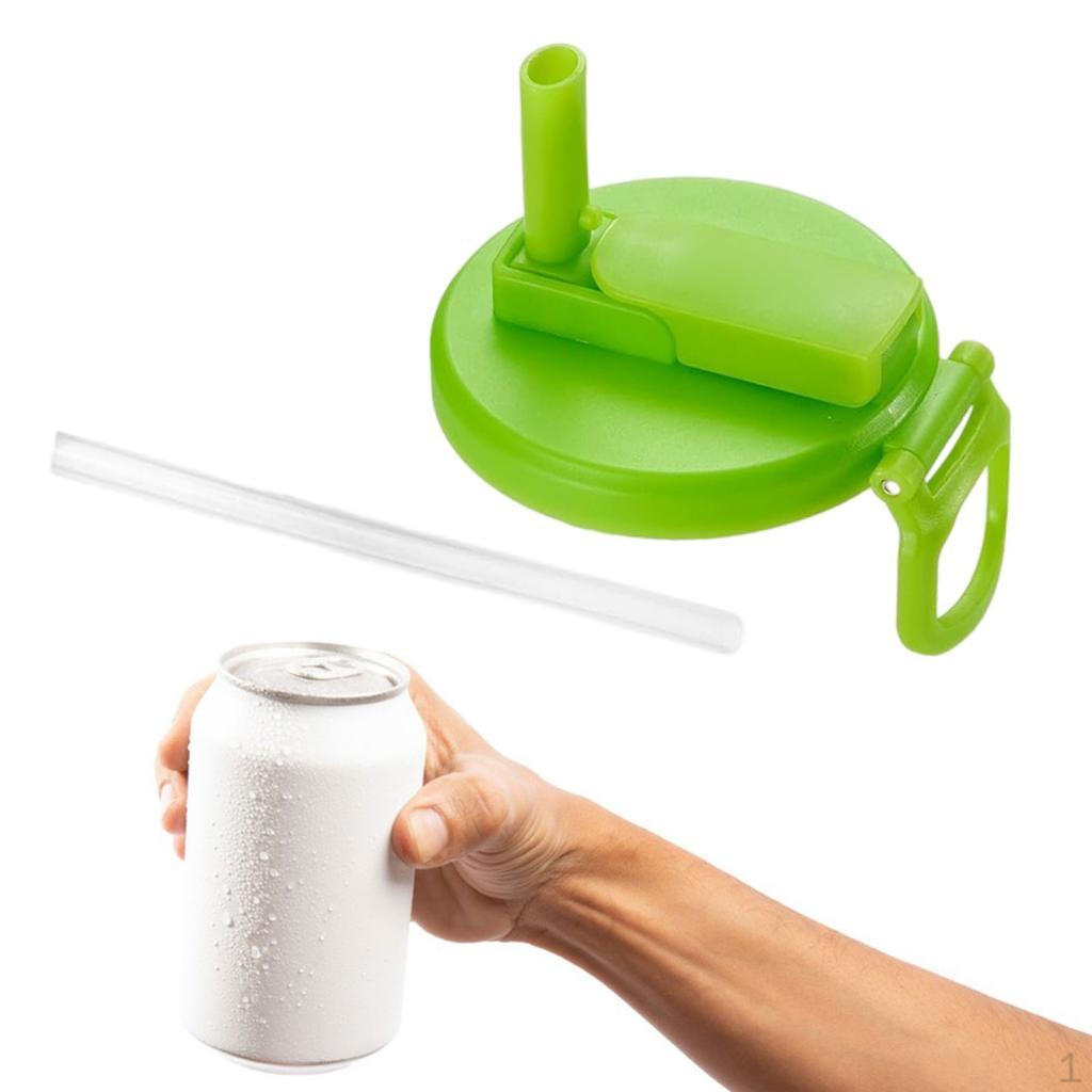 Straws Soda Can Covers Compact Portable with Straw for Travel Hiking Camping Green