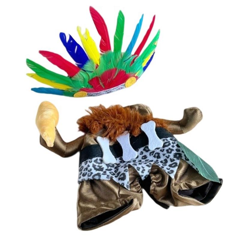 

Indian Pet Clothing Halloween Dress For Dog Costumes Dog Hoodie with Hat Pet Transformation Outfit M