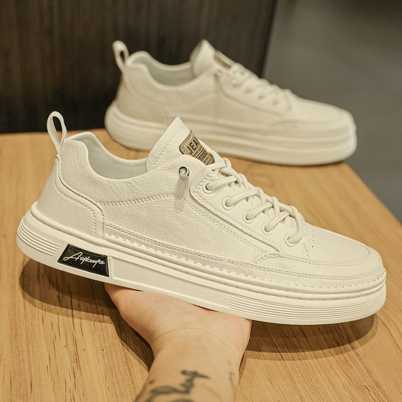 Herrenschuhe Frühling Ein-Pedal Sport- und Freizeitschuhe Business Herren kleine weiße Lederschuhe schwarz wasserdicht Arbeit Tide-Schuhe