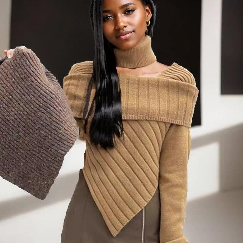 

Осень-зима, винтажный модный вязаный свитер с длинными рукавами, корейский тонкий свитер нерегулярной формы, свитер с открытыми плечами, одежда 30101