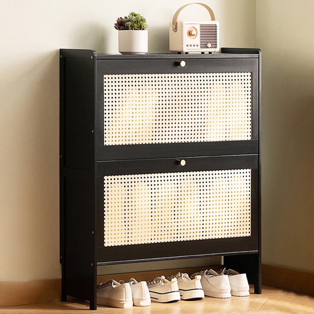 Stapelbares Modernes Schuhregal Hausschuhe 2 Naturrattan-Türen Eingangsbereich Schuhschrank Große Kapazität Möbel Schuh-Organizer