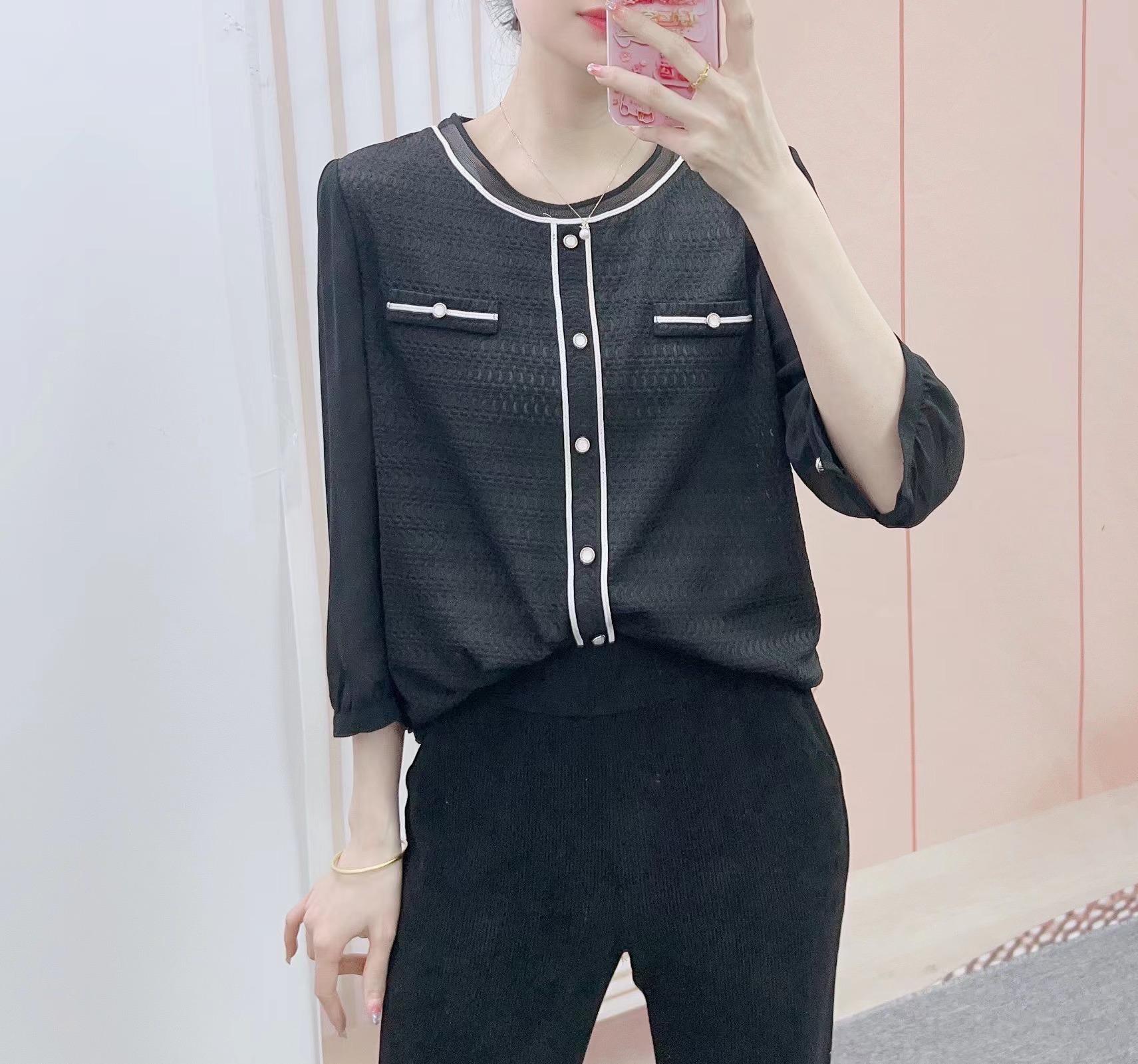 

Spring Autumn Han Style Chiffon Waist-Cinching Long Sleeve Slimming Top XL (59-64 kg)