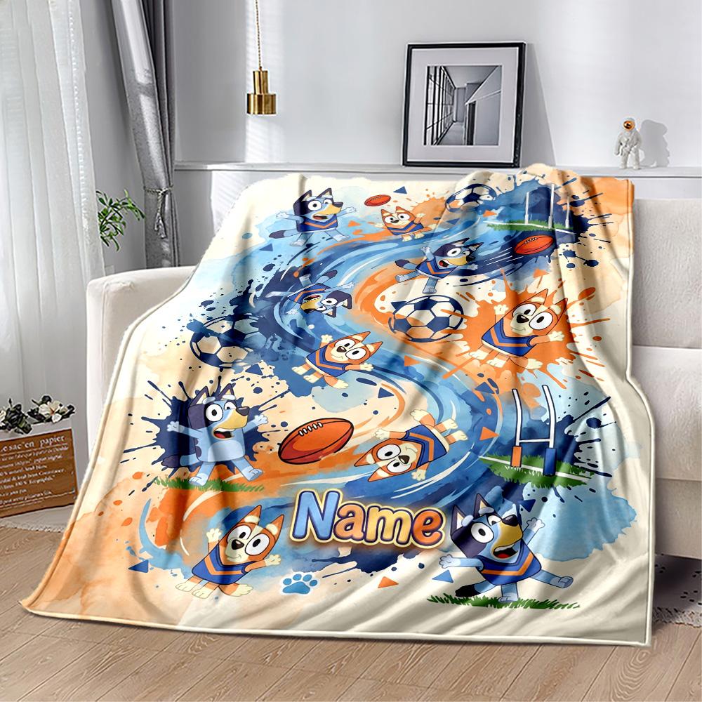 Bluey's Soccer Science Fun Customize Your Name Blanket Lightweight Customizable Blanket Ultra-Soft Perfect for Bedding Chair Office Seaside