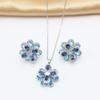 Edelstahlkette 3D Doppellagig Blaue Zirkonia Blume Anhänger Halsketten Ohrringe Zirkon Set für Damen Schlüsselbein Halsband Geschenk
