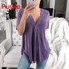 Sommer Sexy Damen Mode Lässige Lockere Oberteile Lässiges T-Shirt Sommer V-Ausschnitt Einfarbig Übergröße Kurzarm Bluse