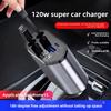 Cargador de coche 120W retráctil 4 en 1 adaptador de carga rápida universal para dispositivos móviles