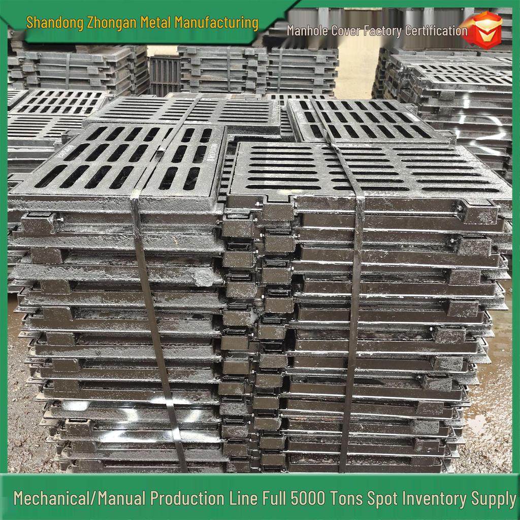 Ductile Iron Cast Sewer Manhole Cover with Sloped Channel Flat Grate