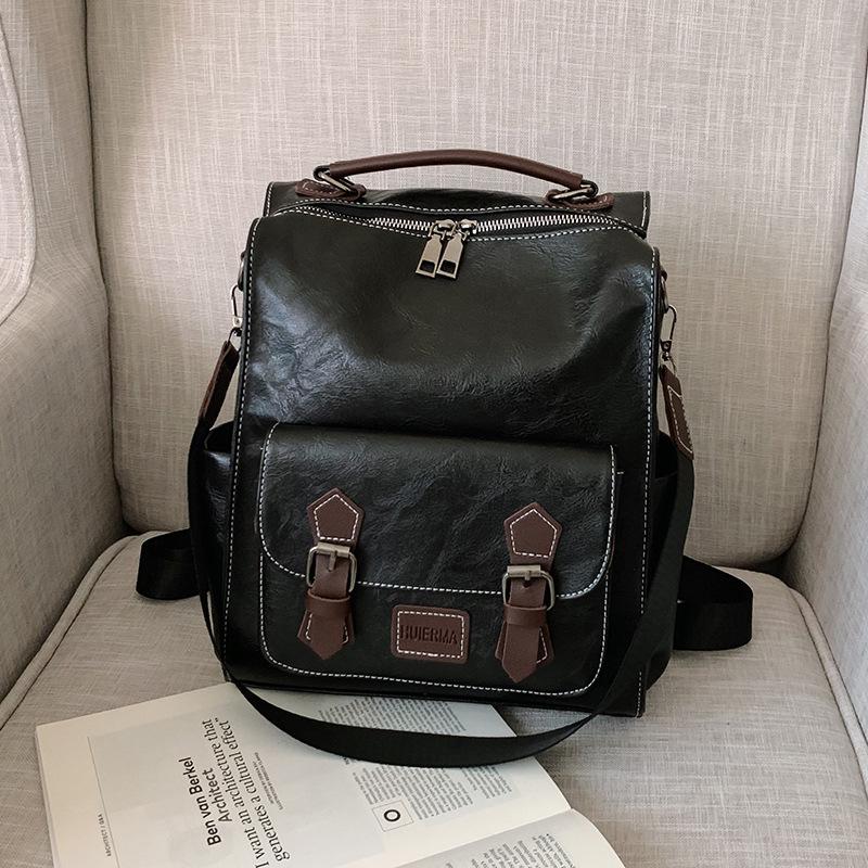 Preppy Retro Large-Capacity Women's Travel Backpack - Trendy PU Schoolbag for College Students