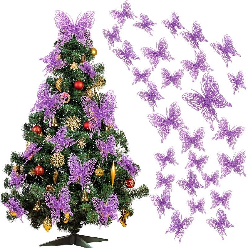 5/10Pcs Glitter Butterflies Christmas Decoration Xmas Tree Sparkling Butterflies Hanging Ornaments Home Decor New Year 2026 Gift