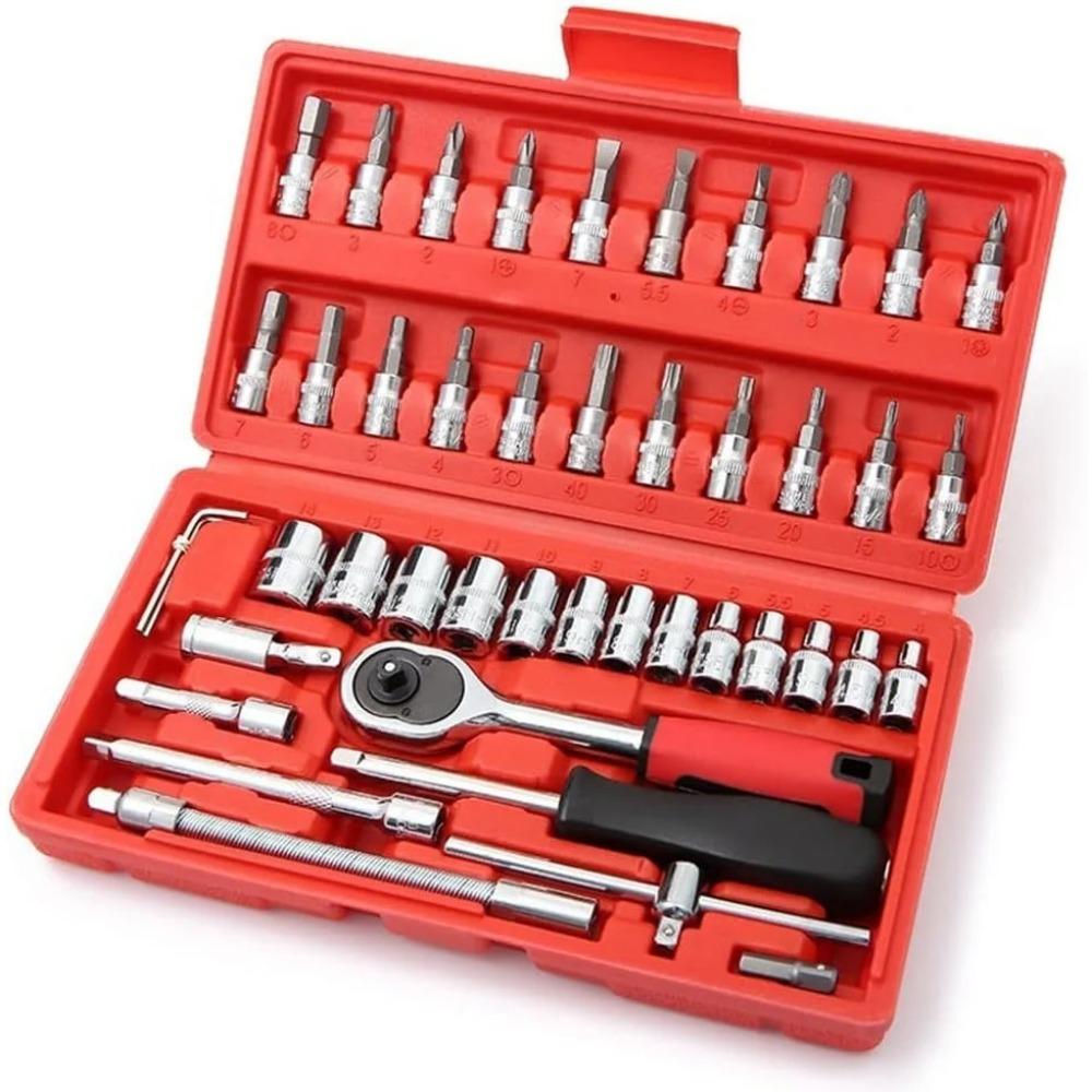 46pcs Set Socket Wrench Automotive Maintenance Tools Ratchet Wrench Combination Motorcycle Repair Kit