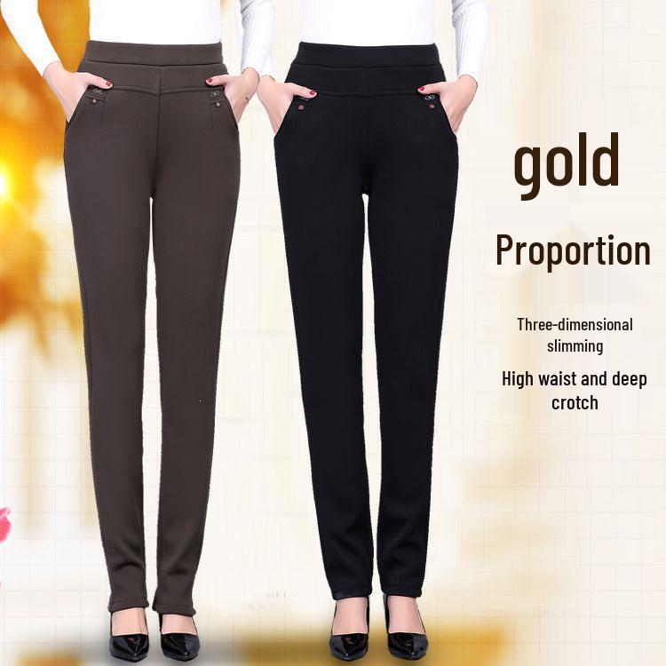 2026 Women's Plus Size Straight-Leg Elastic Waist Pants for Spring/Autumn - Loose Fit for Middle-Aged & Elderly
