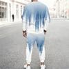 Men S Plus Size Tie Dye Printed Round Neck Long Sleeve Top Cuffed Pants Two Piece Set