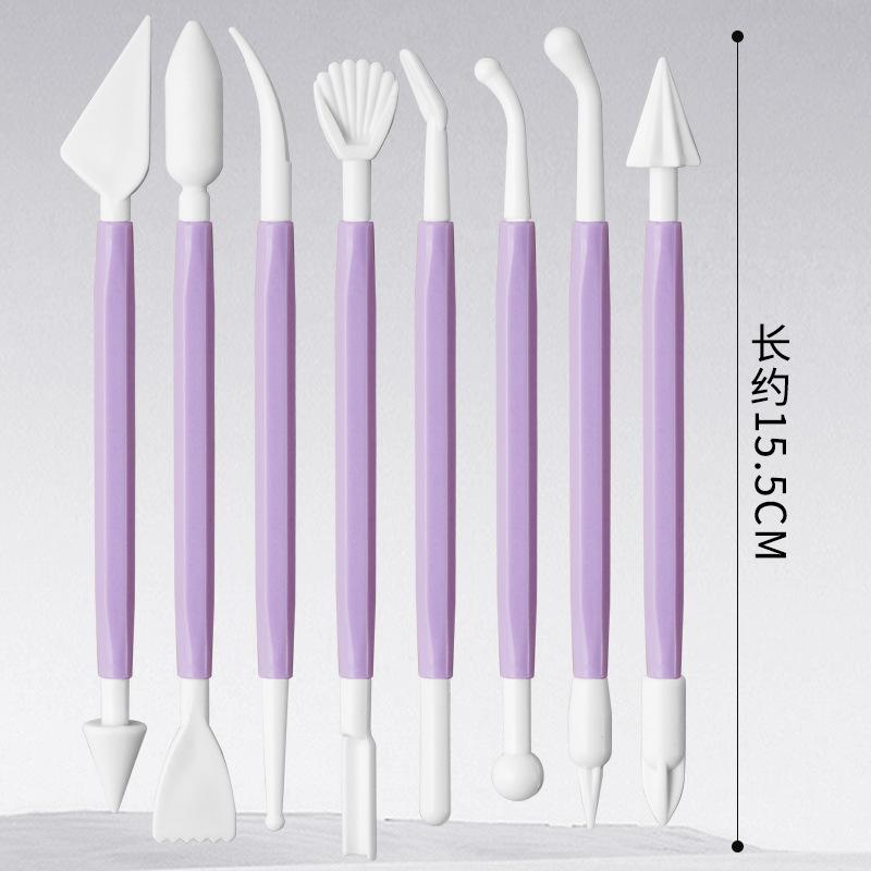 Conjunto de ferramentas de modelagem de escultura de cozimento DIY, 8 peças, kits de decoração de bolo fondant, suprimentos de ponta dupla