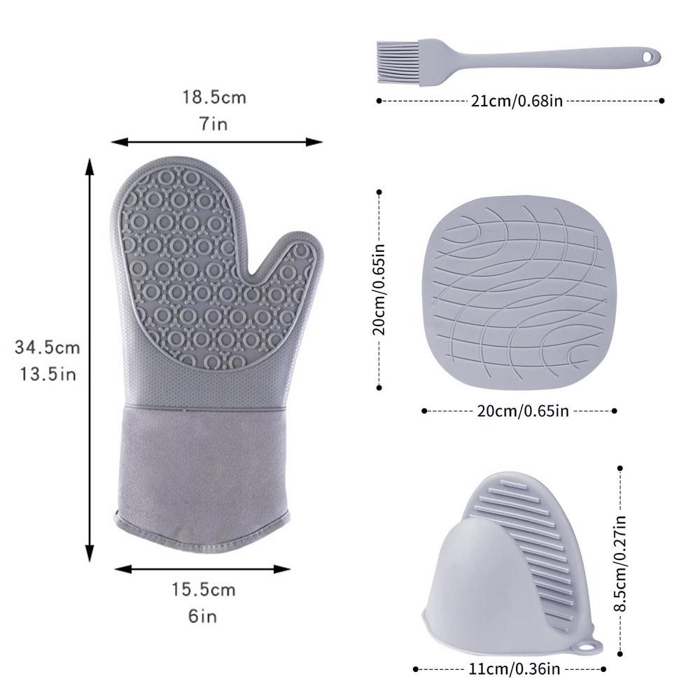 

Набор прихваток и подставок для горячего Кухонная перчатка для духовки Высоко термостойкая Очень длинные прихватки и подставка серый