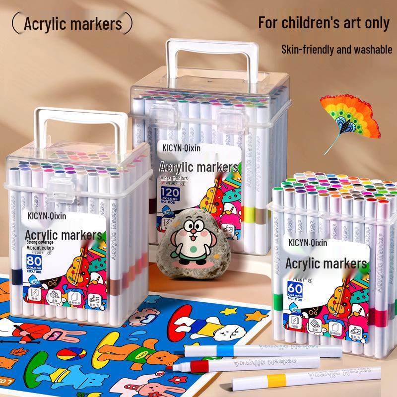 Qixin Watercolor Marker Pens: Layerable, No Bleed, Ideal for Children, Students & Professionals, Water-Soluble Acrylic.
