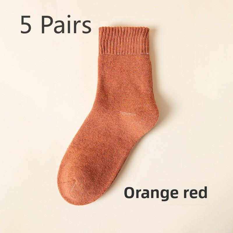 5 Pairs of Thick and Fleece Warm Loop Mid Calf Cotton Socks for Women In Autumn and Winter