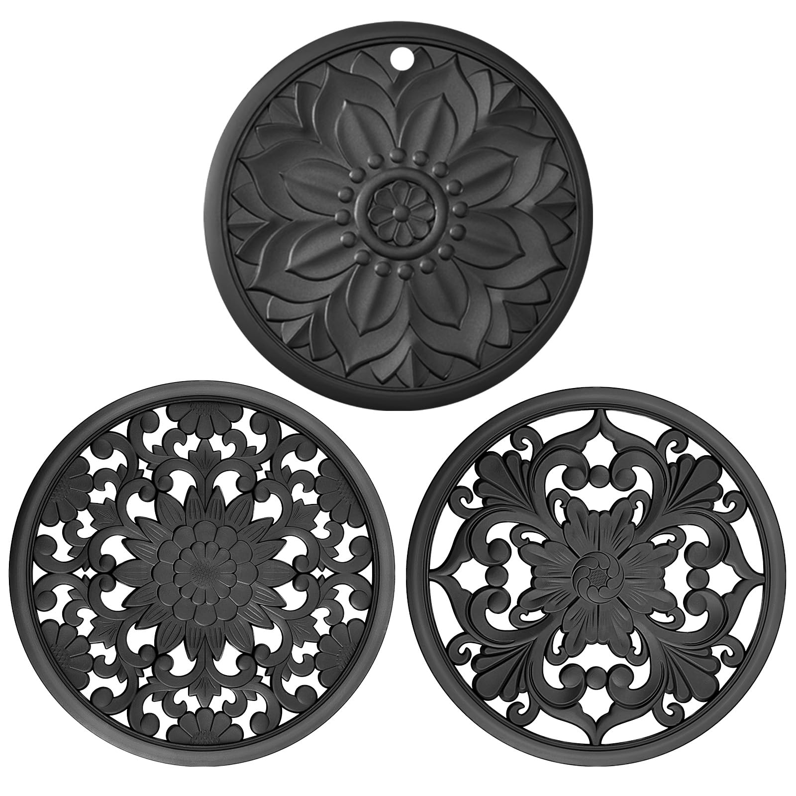 

BAIWANT Silicone Trivet Set of 3, Heat-Resistant, Non-Slip, Stylish, Dishwasher-Safe, Easy Storage, Table Protection, 20cm x 20cm