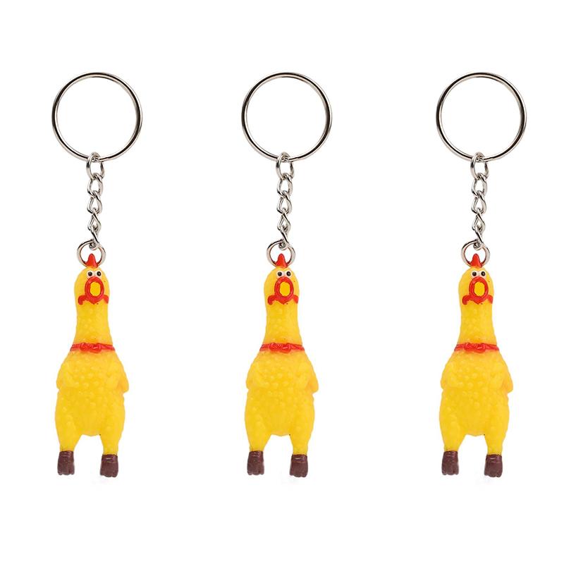 Mini Rubber Squeeze Screaming Chicken Toy Pendant Keychain Yellow Shrilling Chicken Voice Keyring Creative Gift for Kids Friends
