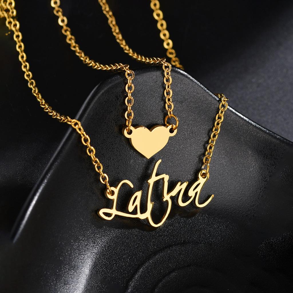 Atoztide Personalized Custom 2 Layer Names Pendant Necklace for Women Stainless Steel Heart Cross Fashion Christmas Jewelry Gift