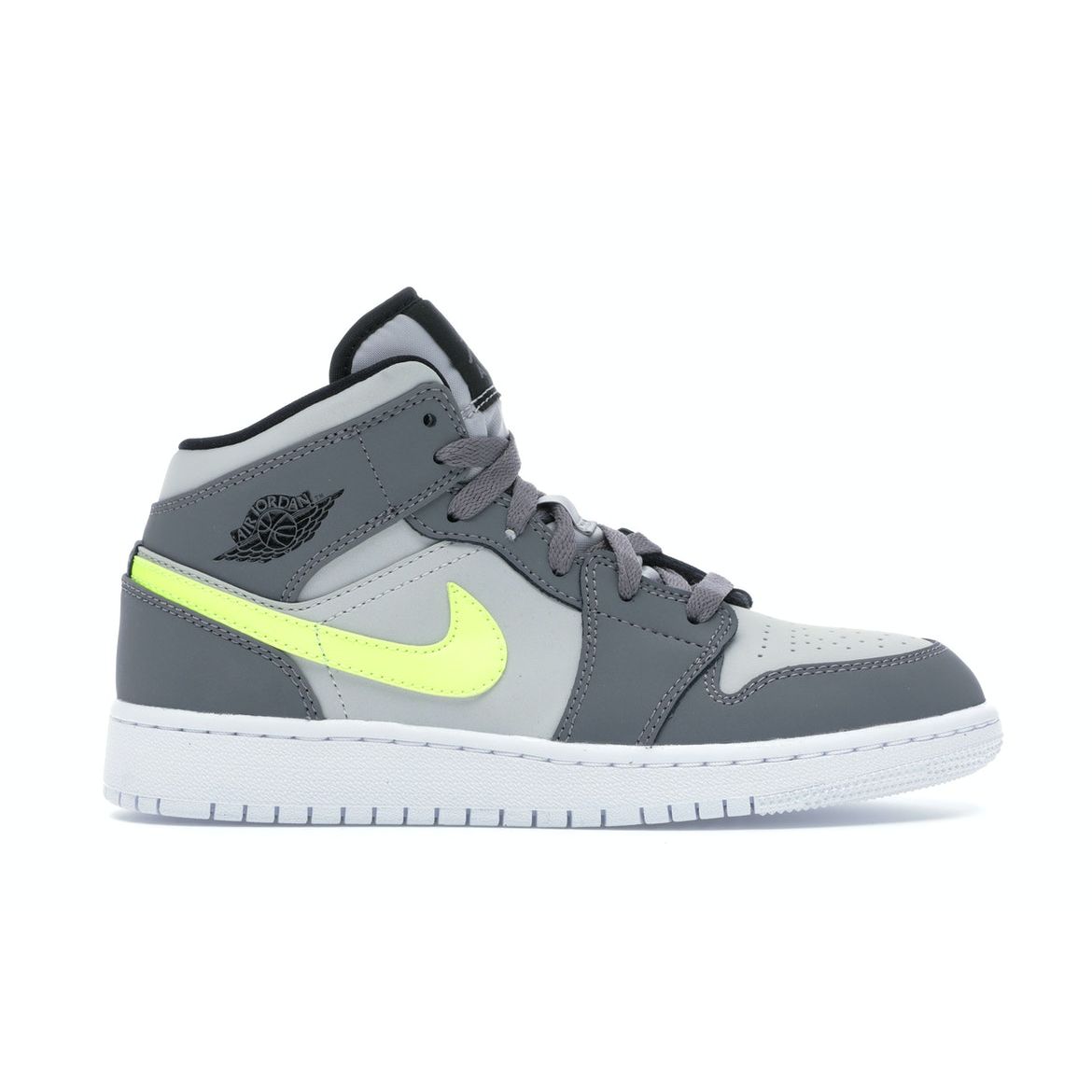 

Кроссовки Air Jordan 1 Mid GS Gun Smoke Volt Kids Серый Нейтрально-Серый Белый 554725-072