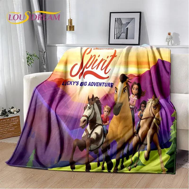 Spirit Riding Free Horses Cartoon Soft Plush Blanket,Flannel Blanket Throw Blanket for Living Room Bedroom Bed Sofa Picnic Cover