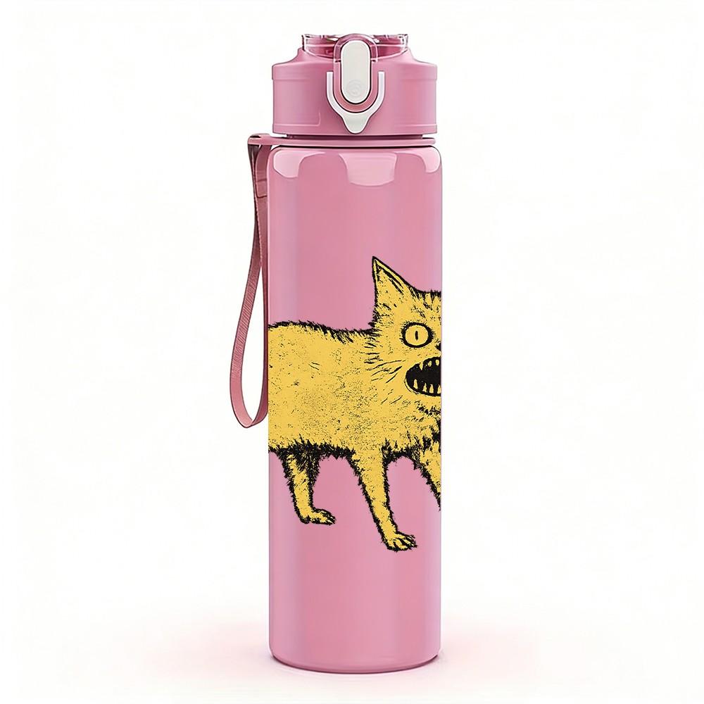 1PC Cute Yellow Cat Kitten Animal Print 750ml Color Plastic Sports Water Bottle Leakproof Flip Straw Lid Suitable for Sports Office Home Use