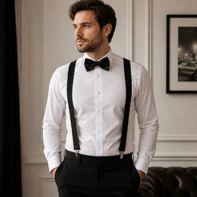 New Adjustable Adult Suspenders Elastic Strong Metal Clips Suspenders Bowtie Set Y Back Braces Men Women