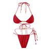 Costum de baie bikini triunghiular sexy pentru femei, culoare solidă, cu șireturi, două piese