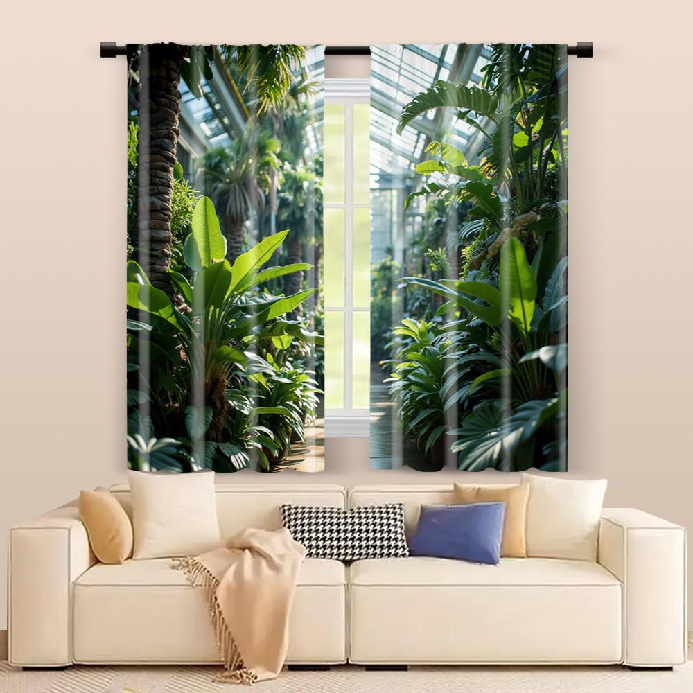 2 Stück, Filtervorhänge (ausgenommen Stangen, unbeweglich, ohne Batterien) Tropische Dschungellandschaft zur Verwendung in Schlafzimmern und