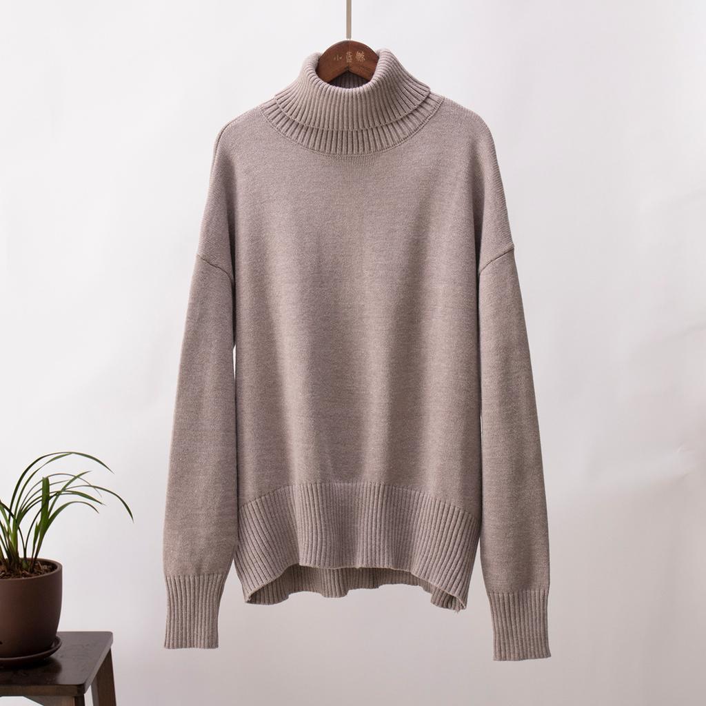 Solid Colour High Neck Sweater Autumn Winter Comfortable Loose Classic Versatile Pullover Sweater Luxurious Relaxed-fit Slimming and Versatile Top