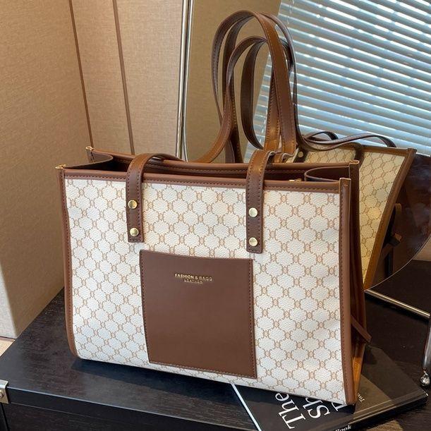 

Сумка премиум-класса большой вместимости женская 2025 новая модная принтованная сумка через плечо для поездок на работу универсальная сумка-тоут белый