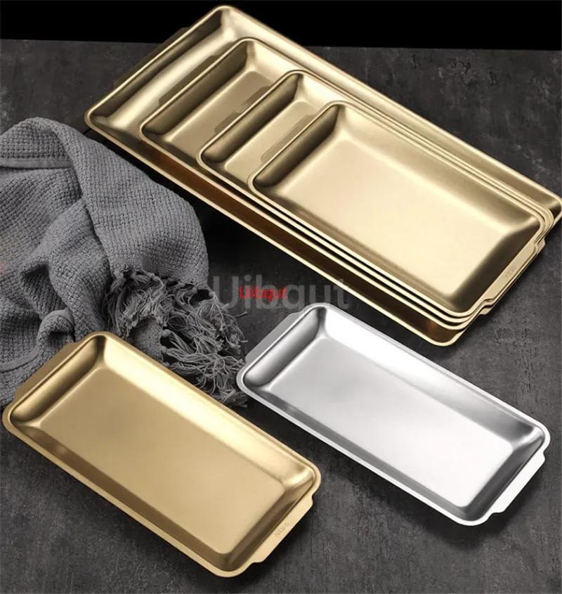 304 gold golden Stainless Steel Food Storage Trays BBQ Sushi Flat Dish Bread Pastry Baking Pan Kitchen Fruit Vegetable Plate