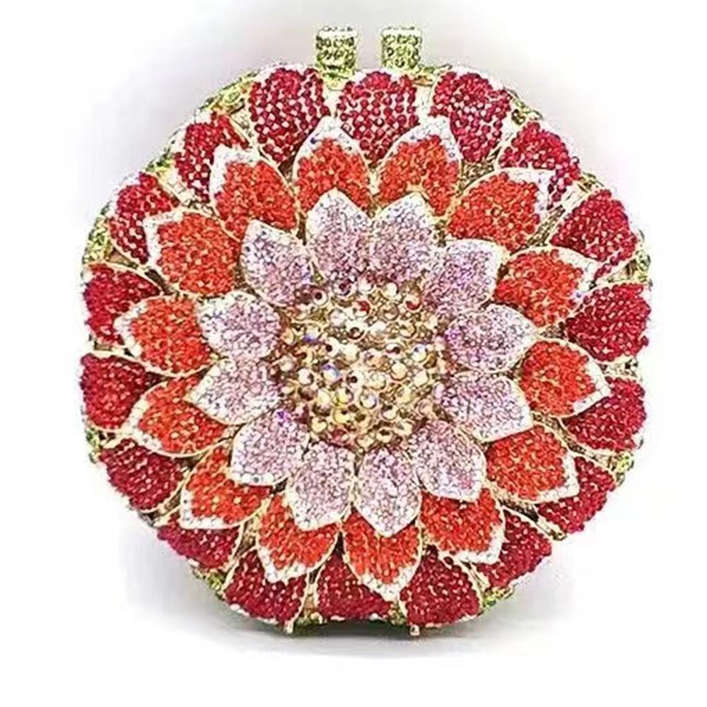 Gold/Yellow Sunflower Clutch Crystal Round Evening Bags Women Wedding Purse Bridal Bags Party Dazzling Diamond Handbags Minaudie