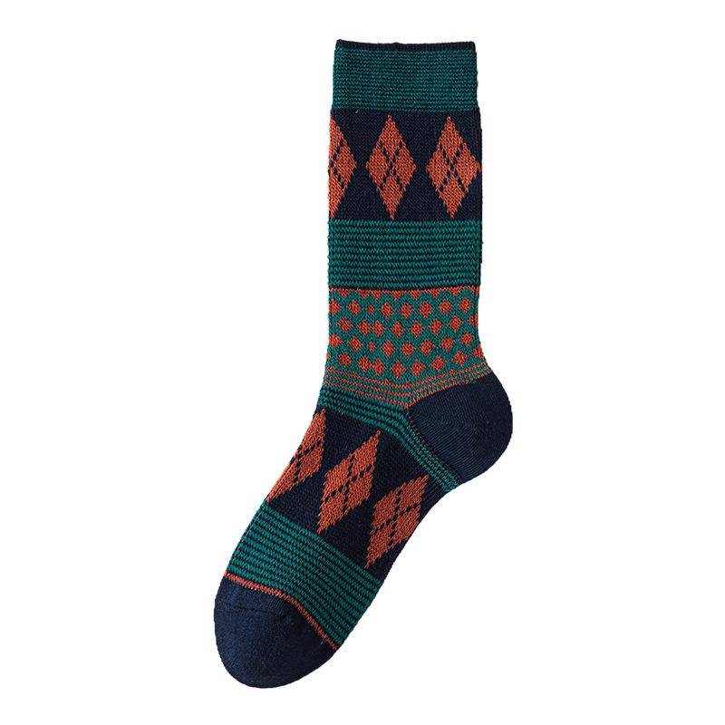 Women's Retro Argyle Mid-Calf Socks - Autumn/Winter Ethnic Style