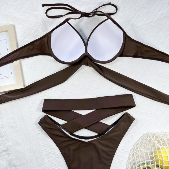 Set da 2 pezzi/set costume da bagno tinta unita imbottito con cinturino incrociato Set costumi da bagno spa