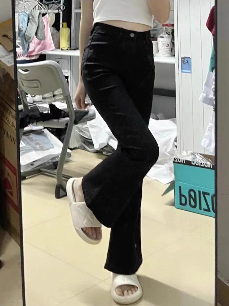 Women's Plus Size High Waist Elastic Black Flare Jeans - Autumn/Winter Slim Fit