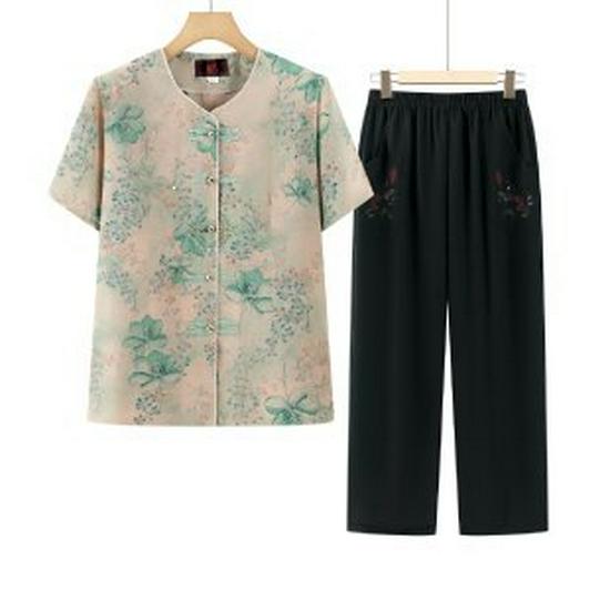 

Grandma s Summer Cardigan and Short-Sleeve Top Set 5XL світло-зелений колір