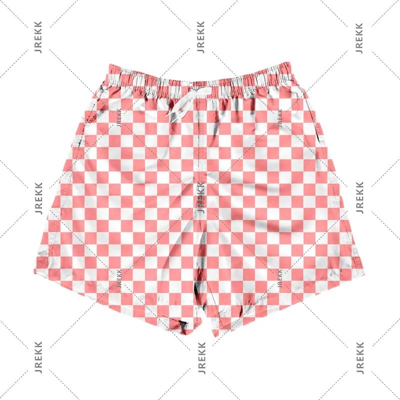 Paisley Fashion Beach Swim Shorts For Men 3D Print Quick Drying Drawstring Board Shorts Simple Square Plaid Surf Swim Trunks