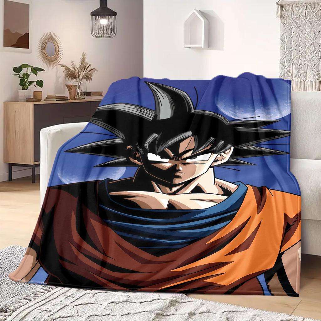 Cute Cartoon Son Goku Print Blanket Warm Comfortable Flannel Blanket Suitable for Bedrooms,Sofas, Beds, Chairs,Travel -QIAO6