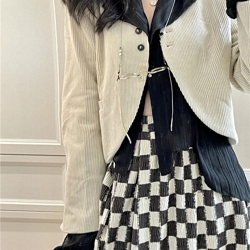 Y2k Blouse Women Vintage Black Shirt Gothic Harjauku Pleated Button Up Korean Dark Tight Long Sleeve Aesthetic Female