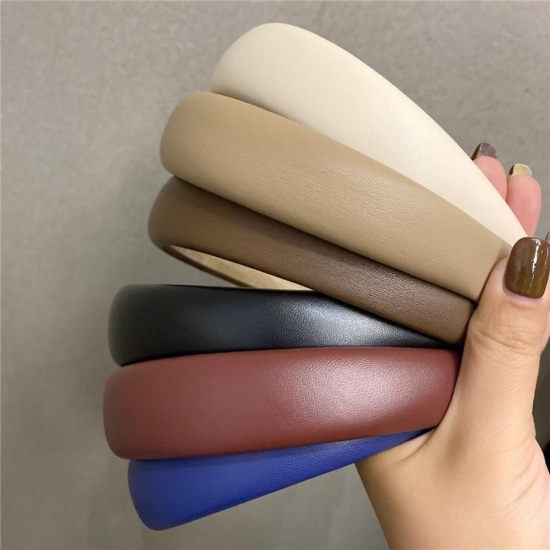 Vintage Pu Leather Thick Sponge Headband for Women Girls Korean Solid Color Wide Hair Hoop Headband Headwear Hair Accessories