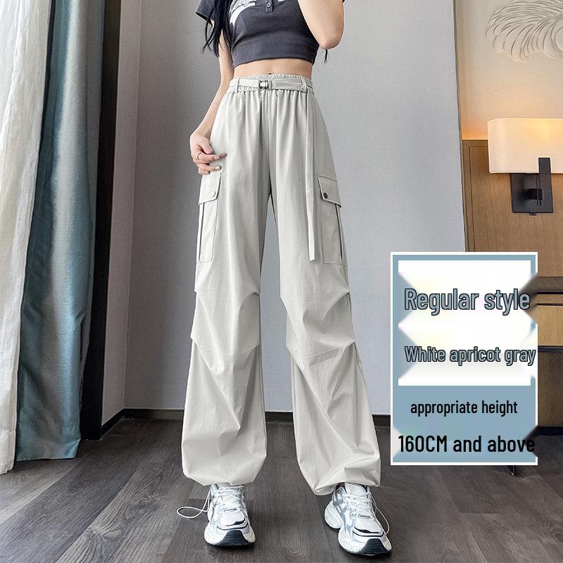 

Women s Quick-Dry Jogger Pants: Summer Paratrooper Style, Drawstring, Two-Way Wear, Wide-Leg for Hiking & Casual Sports L: 110-120 jin