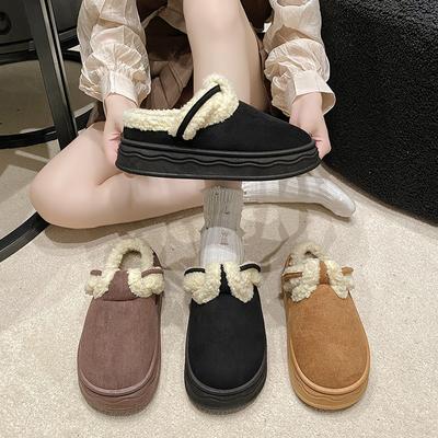 Baotou Cotton Slippers for Women with Thick Soles and Plush Anti Slip, Suitable for Indoor Warmth At Home