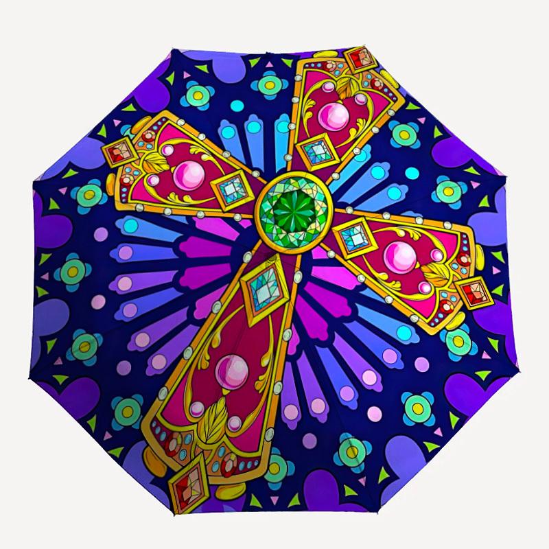 1pc Stained Glass Cross Automatic Open/Close Umbrella, Lightweight for Women/Men, Perfect Gift - for Everyday or Holiday Eventsyy251127098
