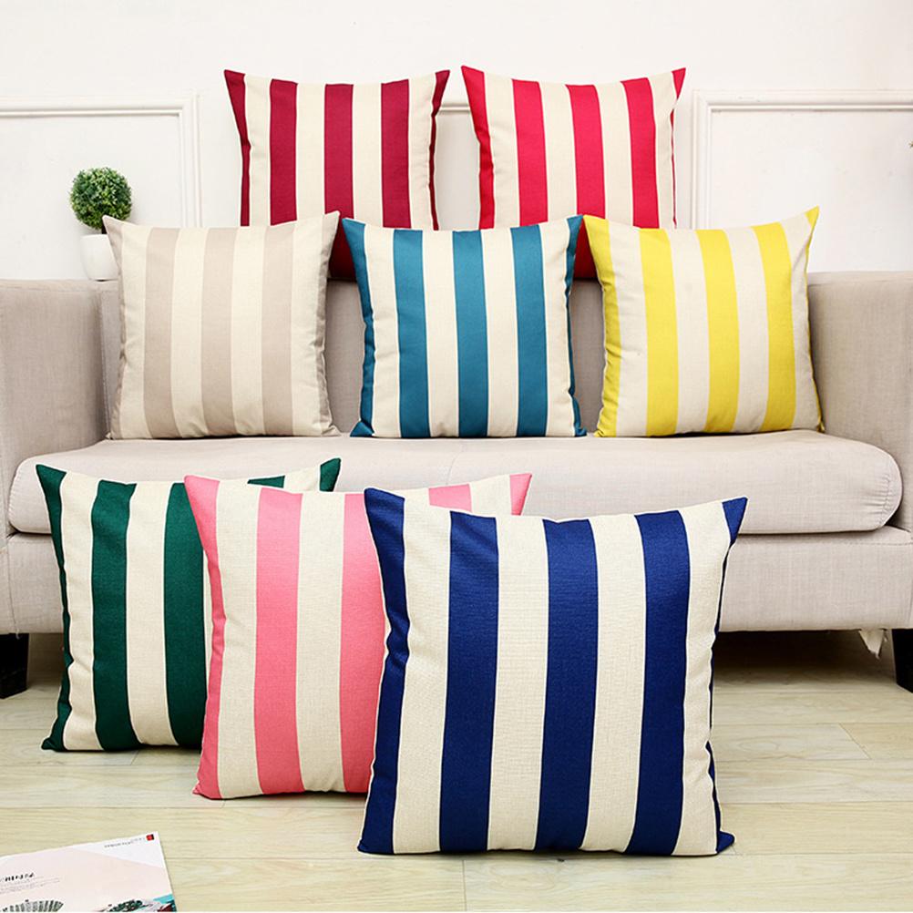 1Pcs Linen Pillowcase Cover 45x45cm Red Striped Pattern Couch Kissen Decoration Throw Pillow Case for Lounge Throw Pillow Cover